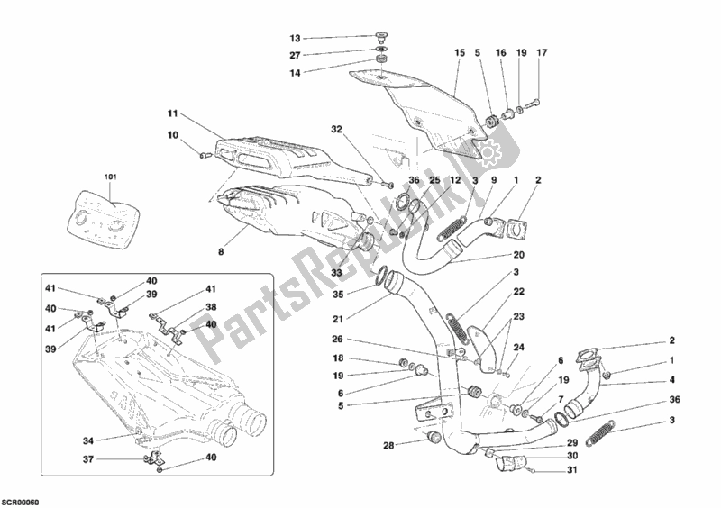 Todas as partes de Sistema De Exaustão do Ducati Superbike 999 S USA 2006